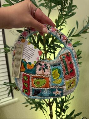 Viral Summer Tropical Fruit & Beach Patchwork Mini Beaded Bag W/charm